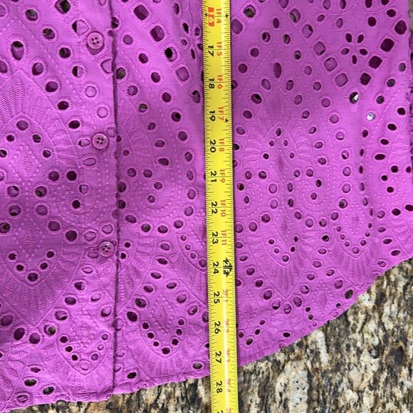 Chicos Cotton Fuschia Eyelet Billow-Sleeve Button Front Blouse Top Size 12 - Picture 9 of 9
